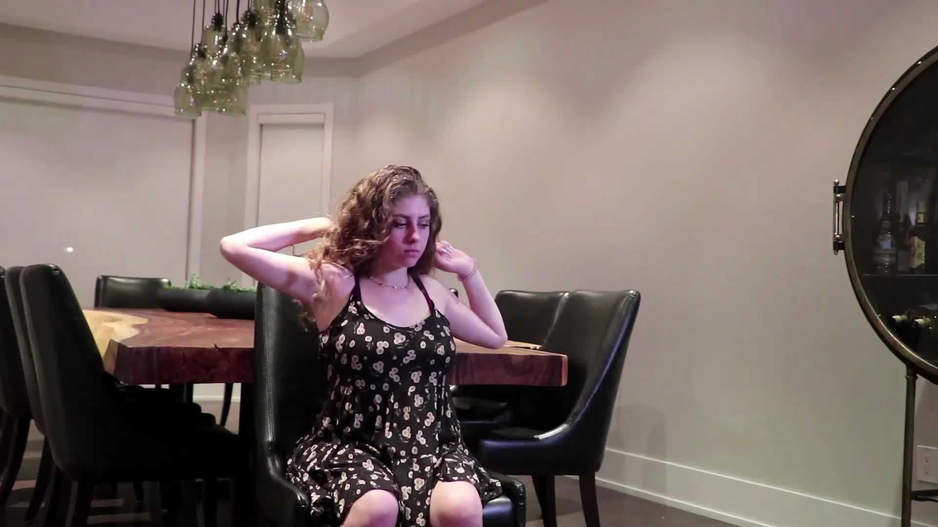Gaby frozen in place with hypnosis